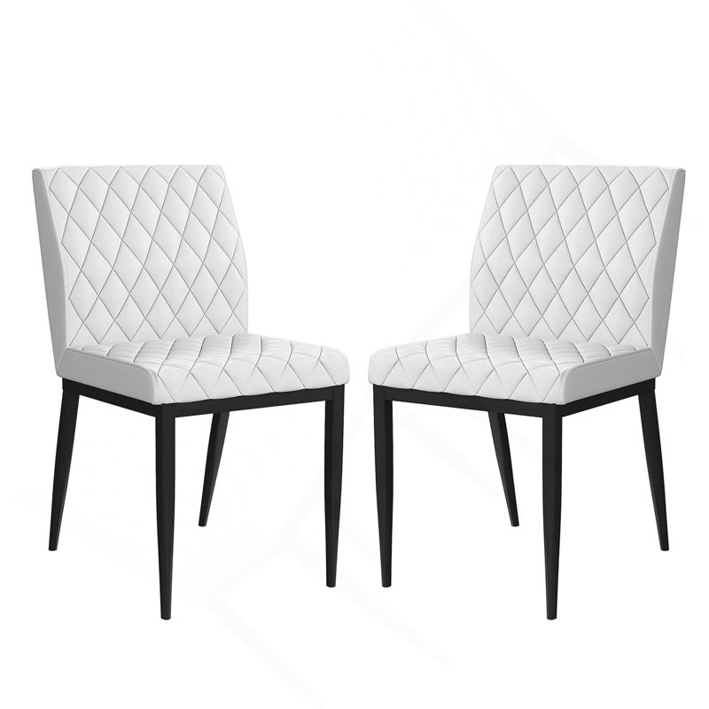 Ensemble de 2 chaises de salle à manger en similicuir et en métal noir et ivoire
