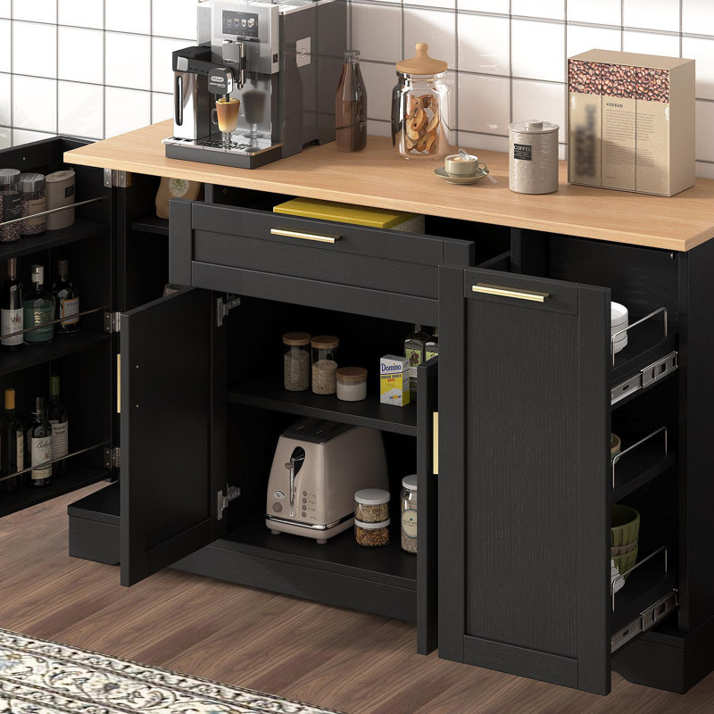 Buffet de rangement multifonctionnel, table de salle à manger extensible, tablettes réglables, support coulissant à 3 niveaux, rangement pour îlot de cuisine pour la cuisine, la salle à manger, le salon (noir)