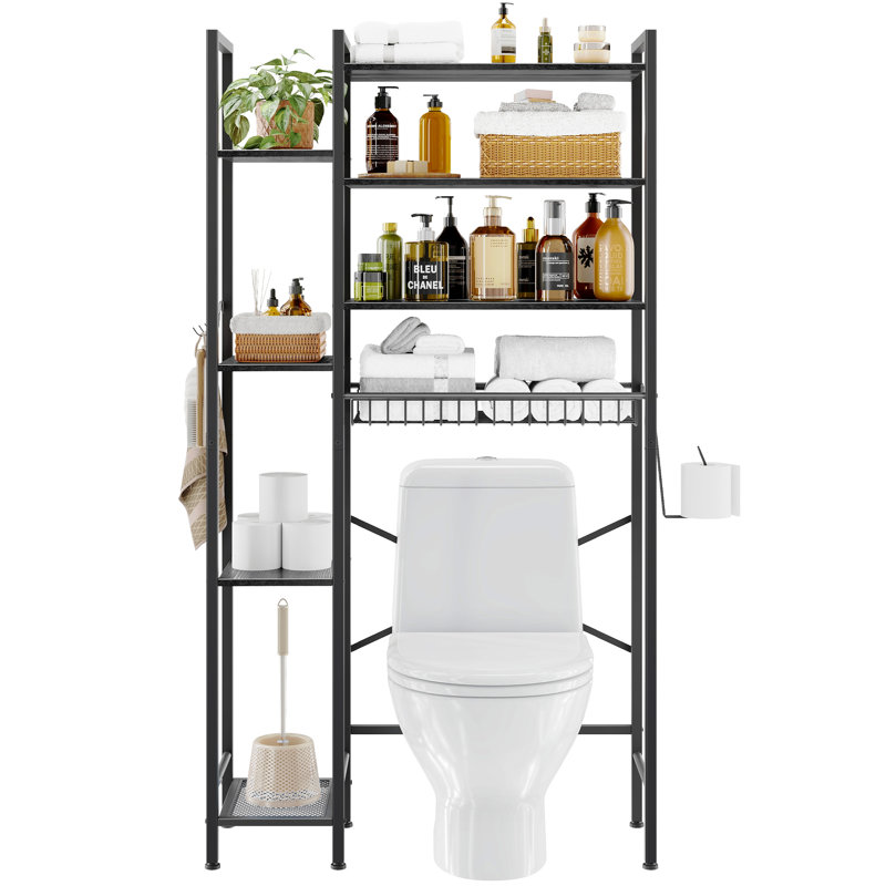 Lowis Adjustable Freestanding Over the Toilet Storage with 8 Shelves, Black