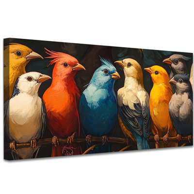 Adriannah Colorful Birds Sitting on Tree Branch Botanical Prints, Vintage Bird Art Floral Bird Picture Wall Decor Canvas Prints Painting for Living Room Bedroom Kitchen Office Decoration, 12×24 Inches