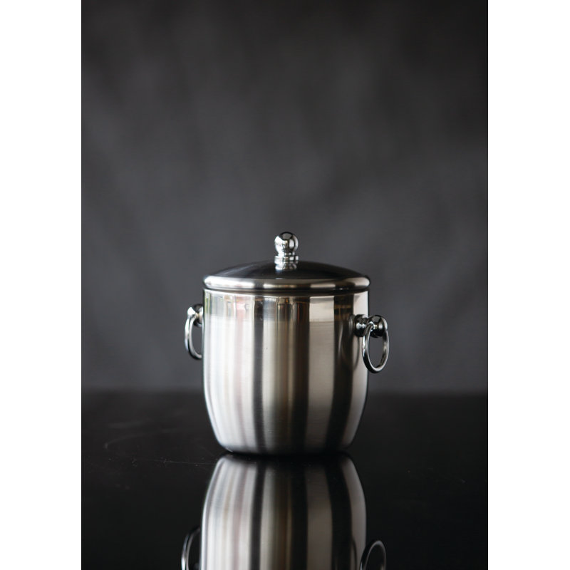 Double-Wall Brushed Stainless Steel Ice Bucket with Ring Handles