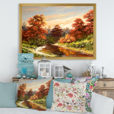" The Wood River On A Decline In An Orange Autumn " Painting Print