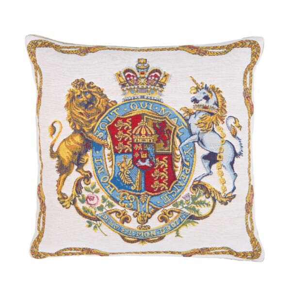 Lion & Unicorn Coat of Arms Tapestry Cushion with Feather Filler 