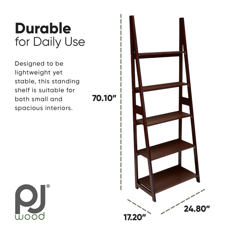  5 Tier Wooden Ladder Shelf Organizer Bookcase Home Display, Espresso