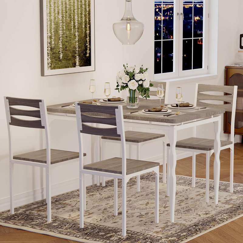 Ensemble de table de salle à manger 5 pièces avec 4 chaises, meubles de cuisine et de salle à manger peu encombrants, Gris