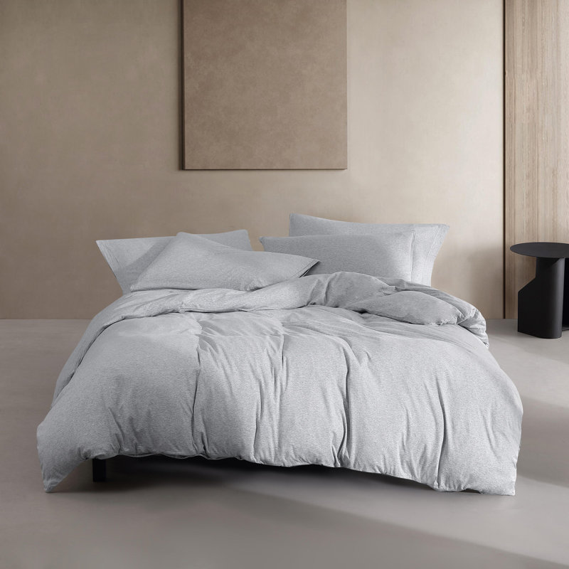 Ensemble d'édredon en mélange de coton, Édredon pour très grand lit + 2 taies décorativ, Gris / bleu