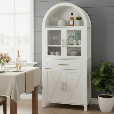 Garde-manger arqué avec porte vitrée, garde-manger avec tablettes réglables Farmhouse