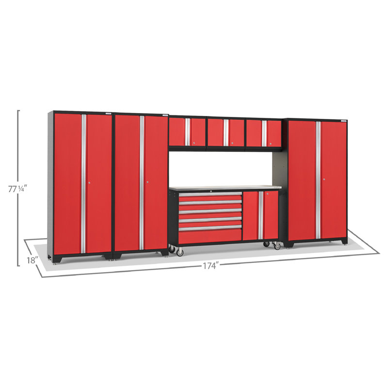 Bold Series 7 Piece Complete Garage Storage System, No, Red, Stainless Steel