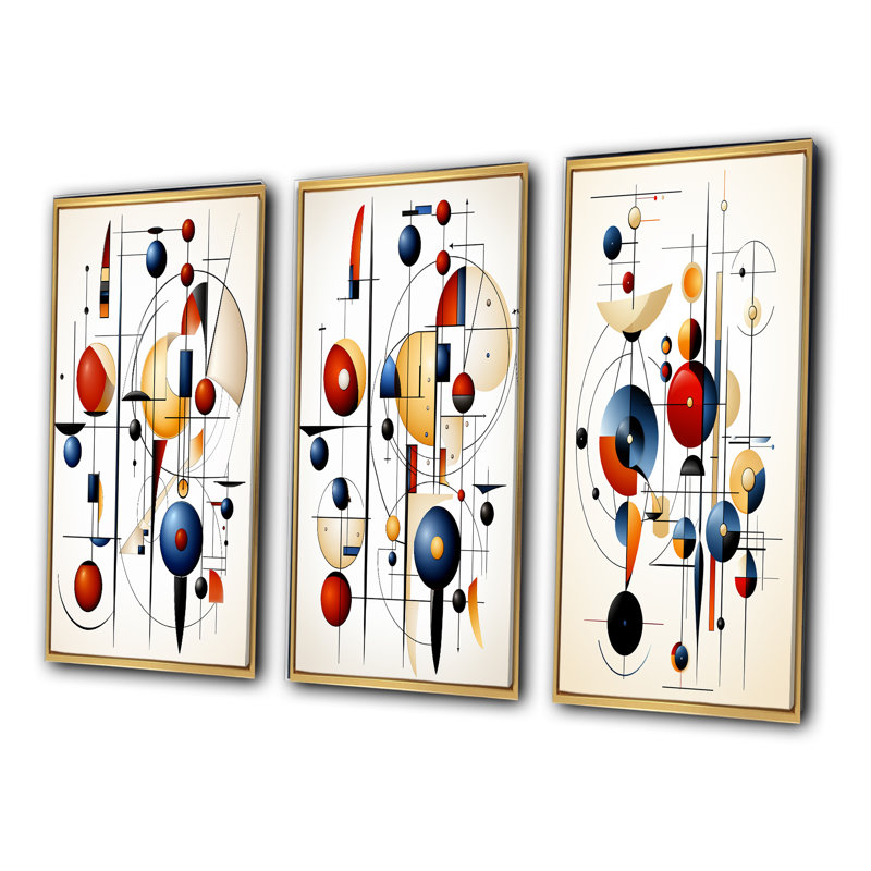 «Secret Of The Universe Minimal Geometric», 3 pièces sur toile, Cadre flottant doré, H 32 po x l 48 po