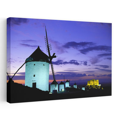 Old Traditional Windmills On Hill At Sunset, Consuegra, Castilla La Mancha, Spain Contemporary Architecture Wall Art