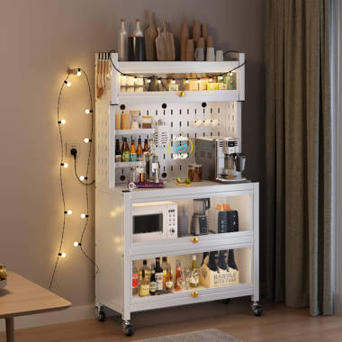 Kitchen Baker's Rack with Flip Door Cabinet, 5-Tier Microwave Stand with  Pegboard Accessories, Large Metal Storage Shelves for Garage Pantry Home