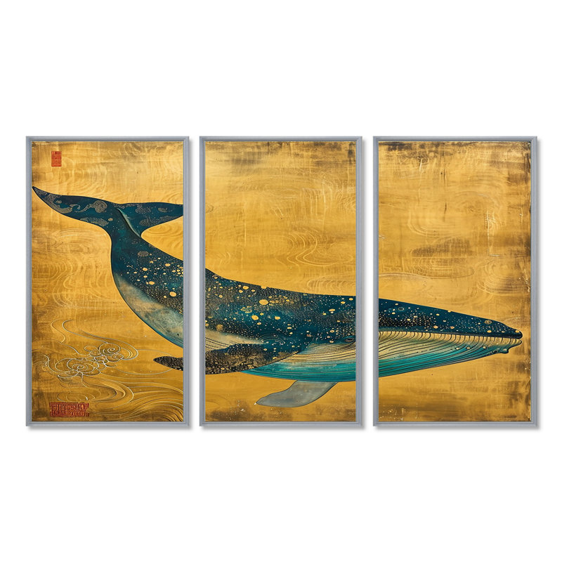 Amyerra - Whale Animal Wall Art Set, Silver Floater Framed, 28" H x 36" W x 1" D