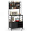 Baker’S Rack With Power Outlet, Metal Frame Microwave Stand With Wine Rack-1033512469