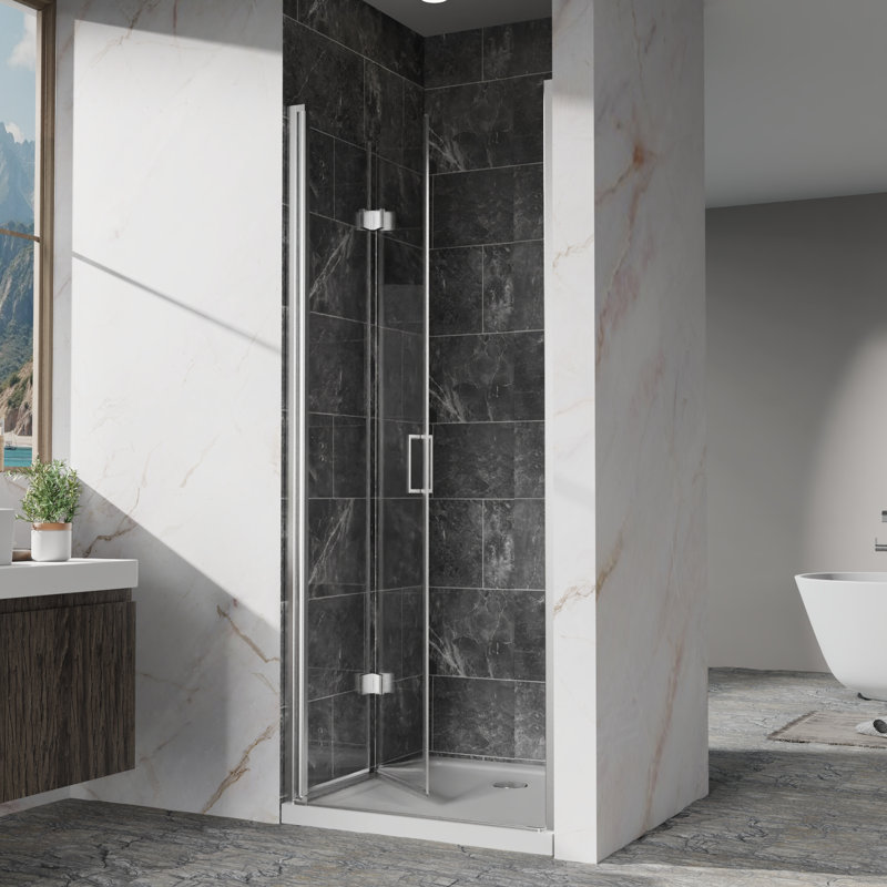 72 Inches High Bi - Fold Pivot Shower Door With Hardware, Zinc Alloy Handles, And Easy Installation In. Swing 6Mm Tempered Glass, Heavy Duty Handle, Noise Closing