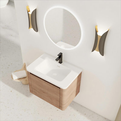 Wall-Mounted Bathroom Vanity with White Ceramic Sink & 1-Soft-Close Door