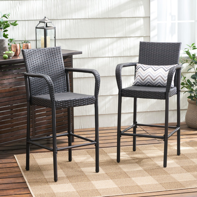 2Pcs Modern Outdoor Stools - Long-Lasting & Metal Frame, Weather , 45.85" Tall, Brown Stylish (2) Metal, 29.90" Seat H,