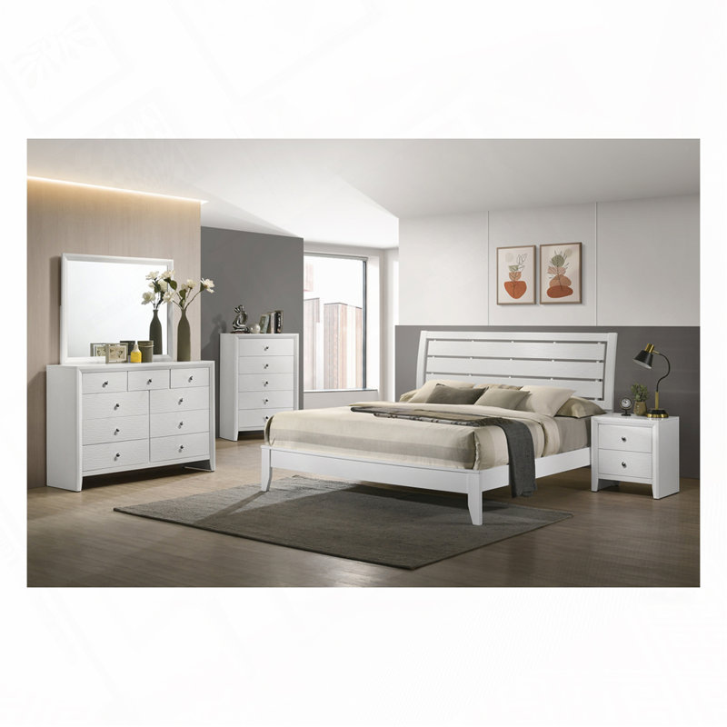 King Size White Finish Panel Bed