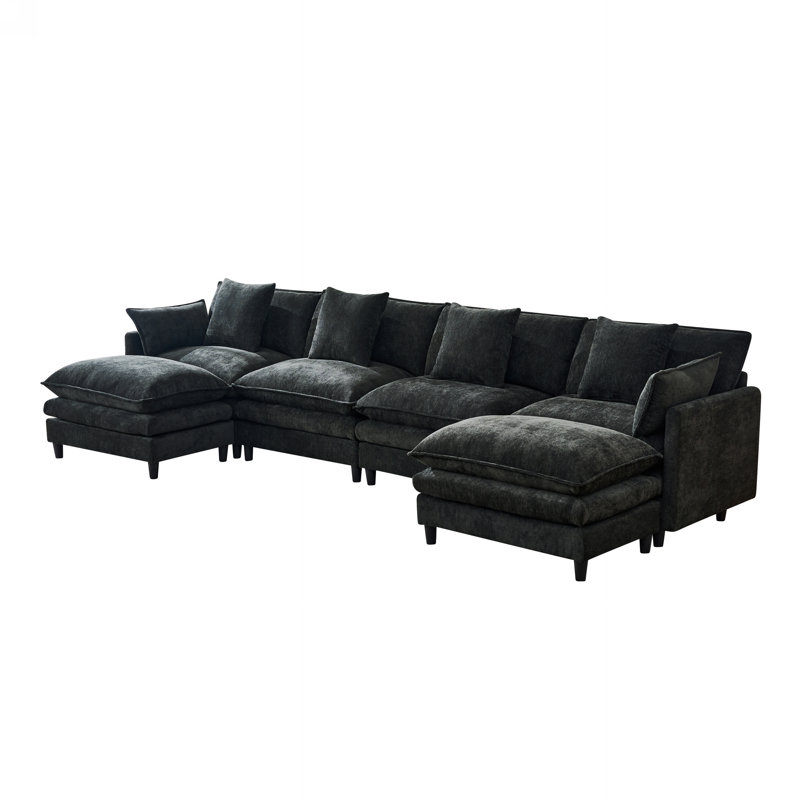140.9-Inch U-Shaped Modular Sectional Sofa, Black