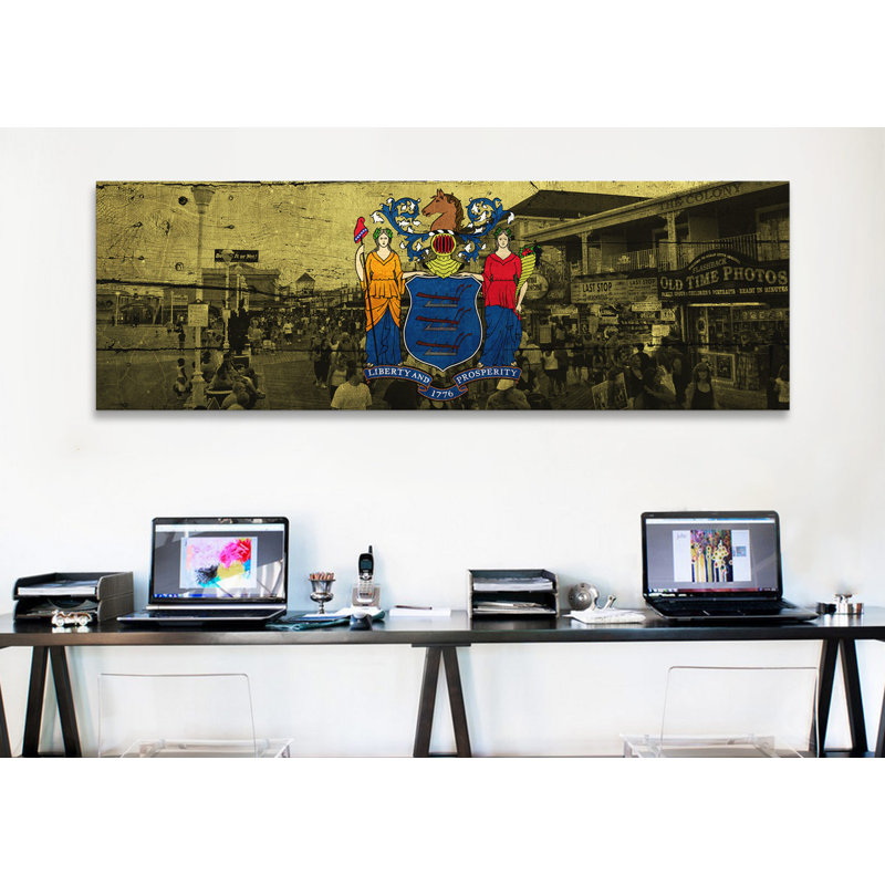 « flags new jersey ocean city », impression sur toile panoramique boardwalk, H 16 po x l 48 po x P 0,75 po