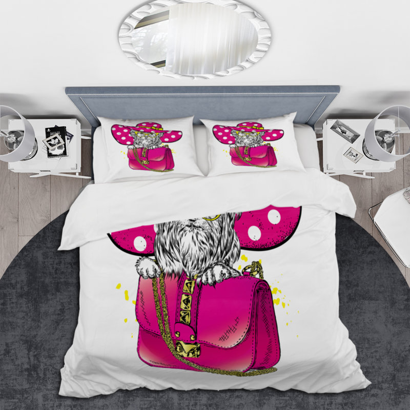Ensemble de housse de couette Pedigree Dog In A Pink, Housse de couette très grand + 2 très grandes ta