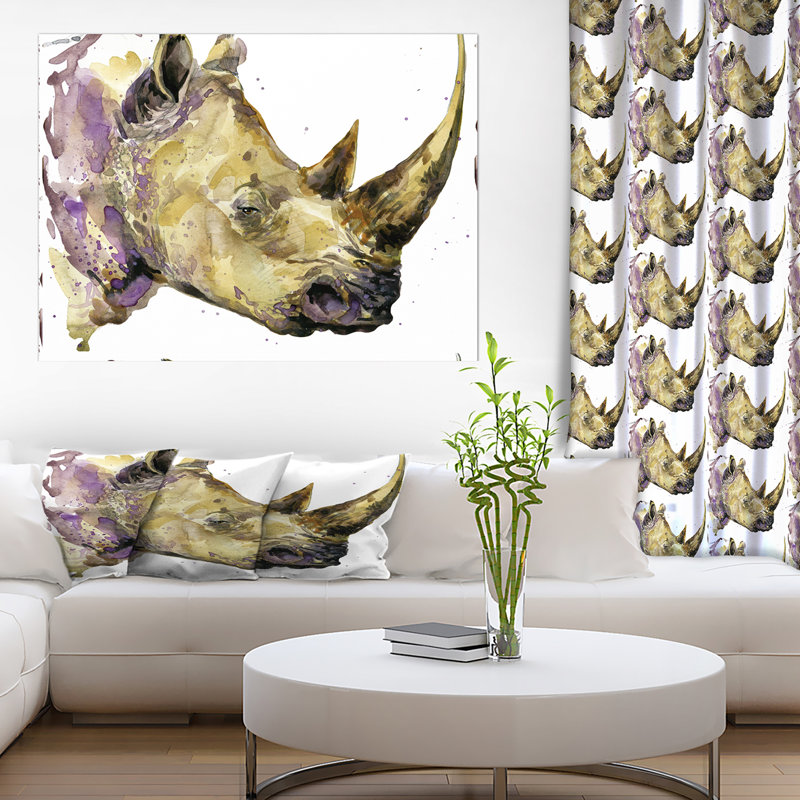 Rhinoceros-reproduction d’art, H 30 po x l 40 po x P 1,5 po, Toile tendue