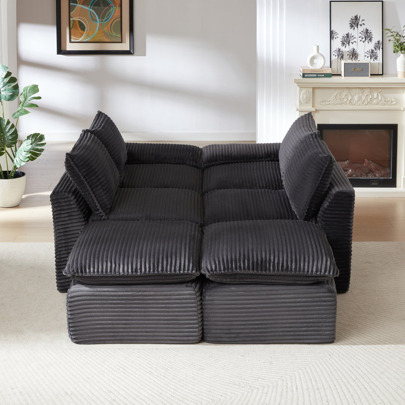 Ensemble de canapé modulaire en velours côtelé Modern, Gris foncé
