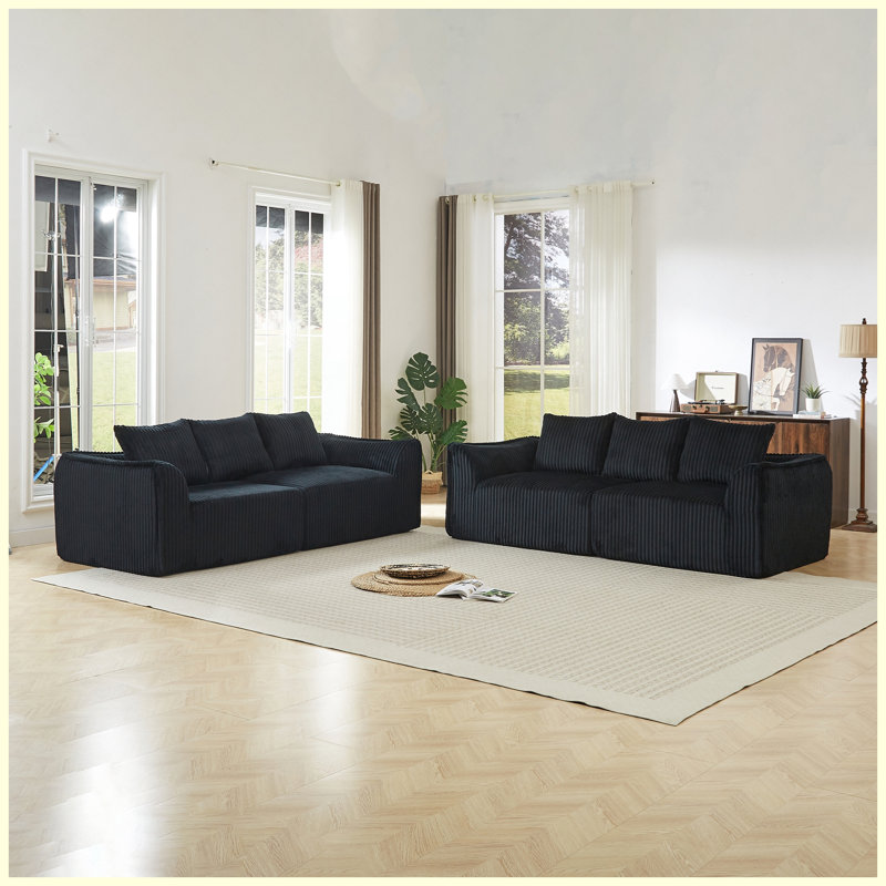Canapé rembourré en velours côtelé Minimalist, Black Corduroy