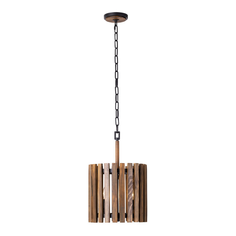 Suratto Pendant - 12"W x 19.25"H - Matte Black/Medium Walnut