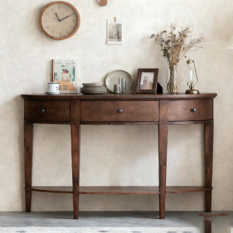 Modern Curved Console Table Sofa Table, Espresso