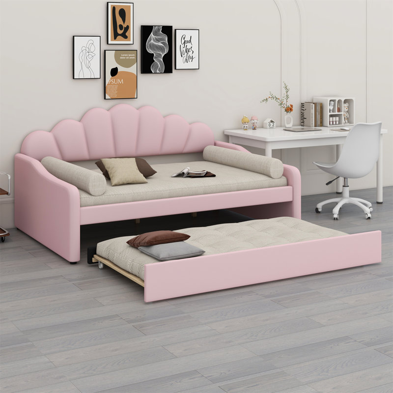 Martiya Full Size Upholstered Daybed with Trundle, Pink