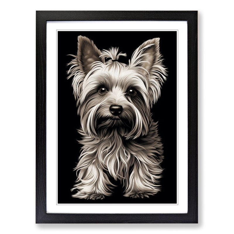 Yorkshire Terrier Line - Single Picture Frame Print on Wood, Black, 34cm H x 25cm W x 2cm D