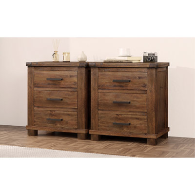Rustic Three Drawer Reclaimed Solid Wood Farmhouse Nightstand Set Of Two