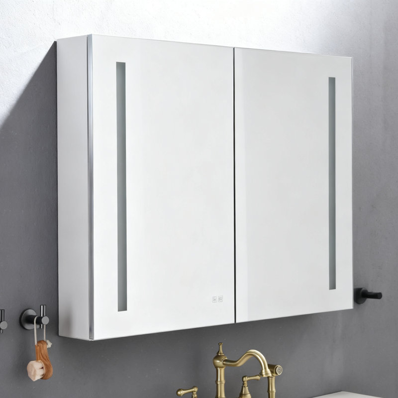 1 grande armoire à pharmacie rectangulaire à DEL avec miroir - l 40 po x H 30 po x P 5,20 po, grossissement 3x, mémoire intelligente, 3 interrupteurs tactiles, CRI 90+, double prise / USB - Rangement durable pour le maquillage / rasage, organisateur de salle de bain haut de gamme