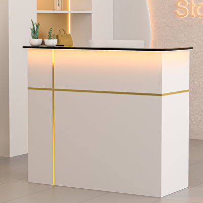 Wrought Studio Reception Desk with Counter, Modern Front Table Equipped Lockers & Storage Shelves, 48-inch Checkout Counter with DIY Stripe for Lobbies, Salons, Retail, Home Offices, Reception Room