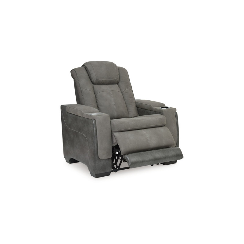 Corbin Power Recliner Chair, 39In Faux Leather, Wireless Charger, Gray