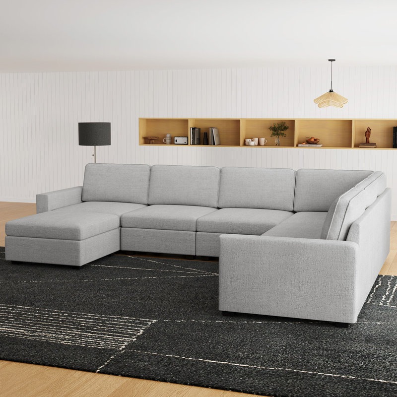 U-Shaped Stoarge Sofa Convertible Oversized Livingroom Couch, Gray Chenille