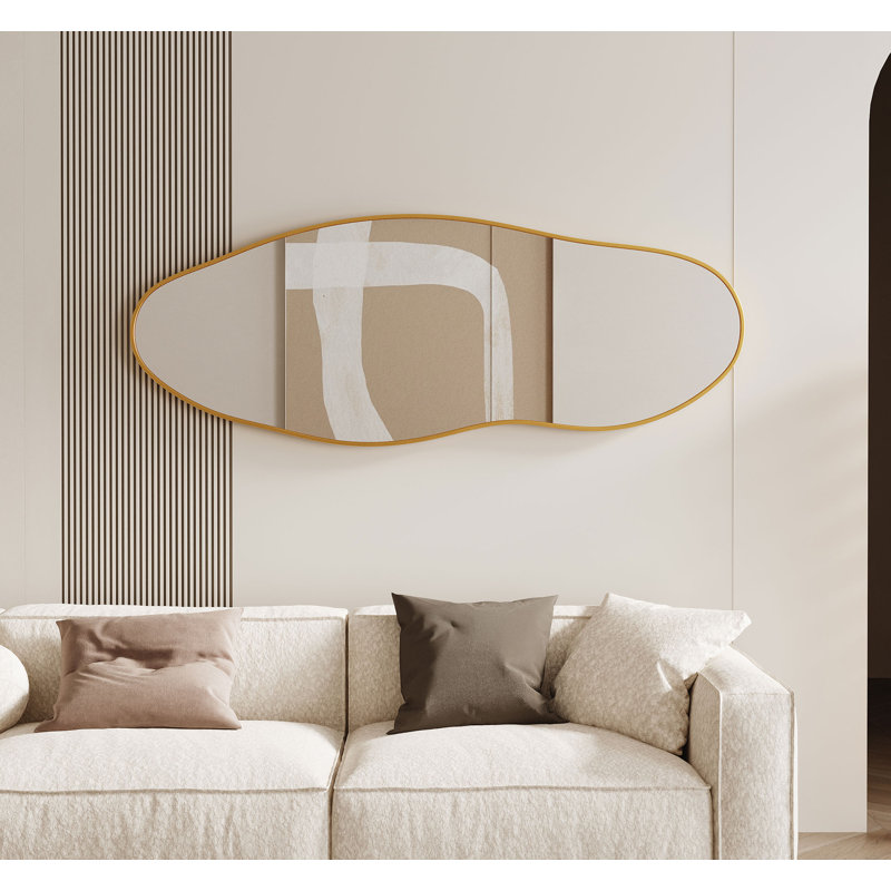  Wavy Mirror Irregular Wall Mirror for Cloakroom，Bedroom，Living Room，Entryway, 55" x 24", Gold