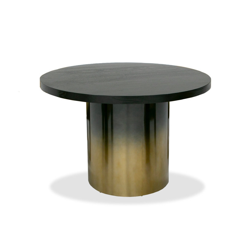 47" Black Ash Wood Round Dining Table with Steel Pedestal Base