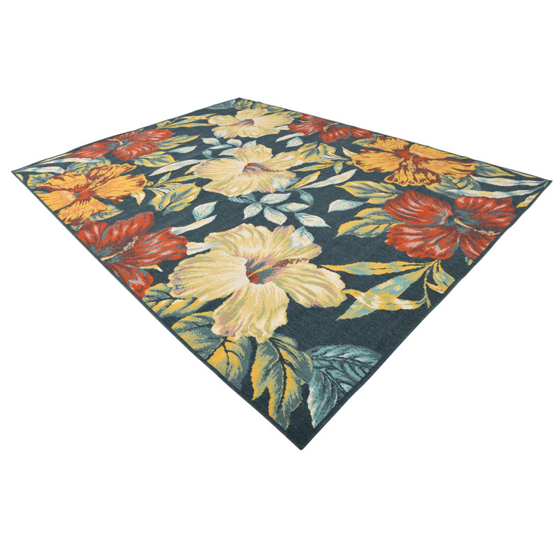 Eribella Floral Indoor / Outdoor Rug, Rectangle 4'1" x 6'1"