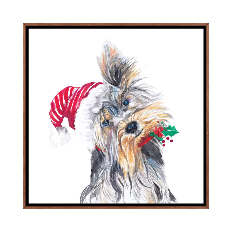" Holiday Dog III " by Patricia Pinto, 18" H x 18" W x 1.5" D, Classic Wood Frame, No Mat