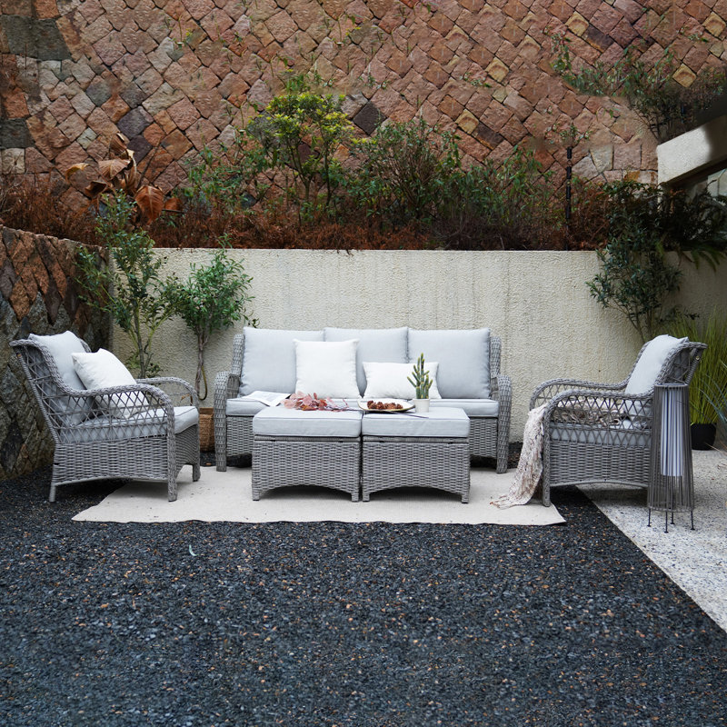 Polyethylene (PE) Wicker 5 - Person Seating Group with Cushions