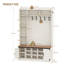 Coat Rack with Shoe Bench, Hall Tree with with LED Lights for Hallway, 15 Open Compartments, Coat Stand with Adjustable Shelves, 7 Hooks, for Living Room, Entrence, White and Brown 