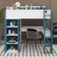 Lit mezzanine pleine grandeur avec tablettes de rangement, portemanteaux, bureau-731478327
