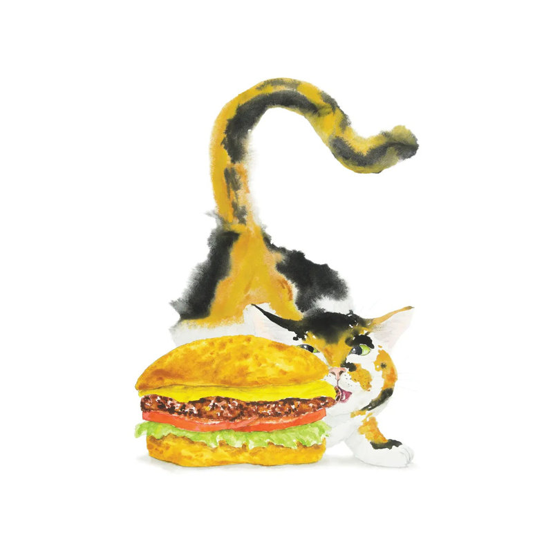 Calico Cat And Burger by Alexey Dmitrievich Shmyrov - Wrapped Canvas Print, 66.04 cm H x 45.72 cm W x 1.91 cm D