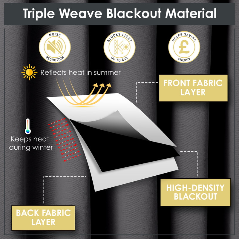 Cali Pencil Pleat Blackout Curtains, 114cm Width x 213cm Drop, Charcoal Grey