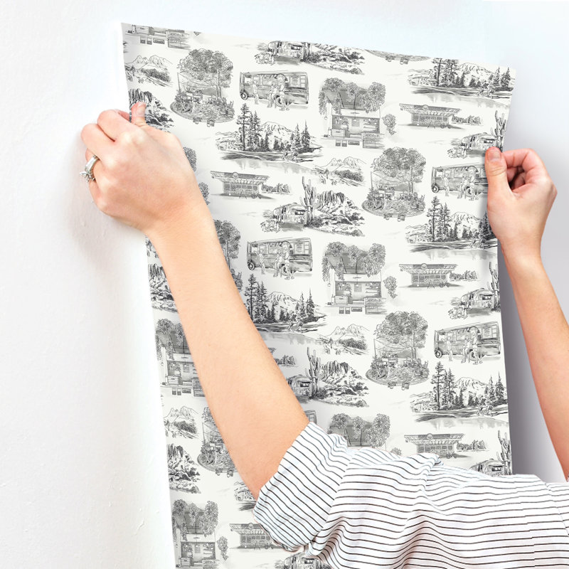 Modern Vista Toile Wallpaper Roll, Black