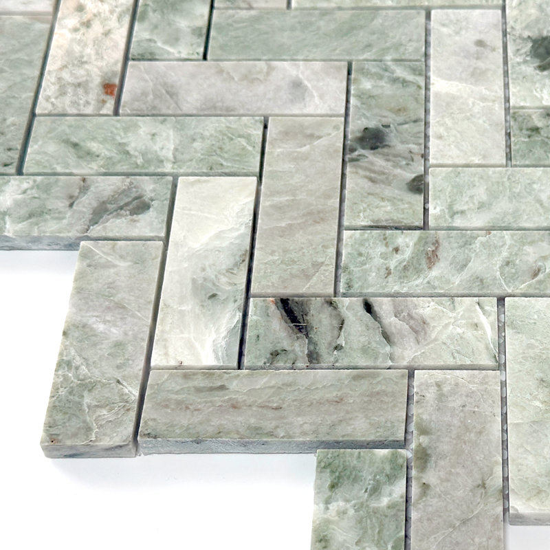 Carreau de mosaïque poli à motif de chevrons en marbre vert 1 po x 3 po Jade