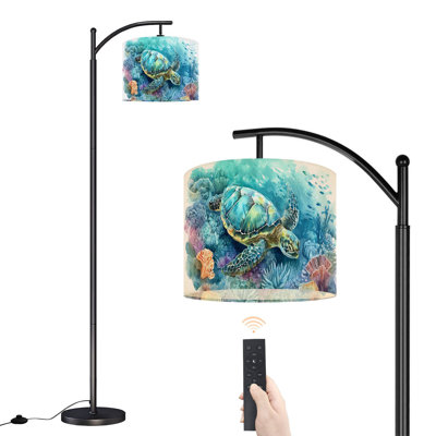 Arc Floor Lamp with Adjustable Lampshade Sea Turtle Bathroom Teal Beach Theme Turtle Standing Lamp 3 Color Temperatures Dimmable Tall Pole Lamp with Foot Switch for Bedroom