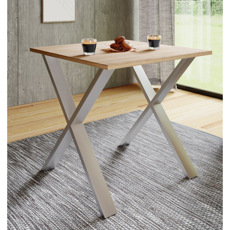Alwilda Metal Base Dining Table, Tan, 76cm H x 80cm W x 50cm D, Natural brown