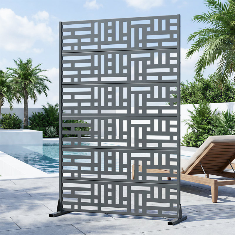 Paravent d'extérieur en métal, 72" H x 47" W x 16" D, Noir